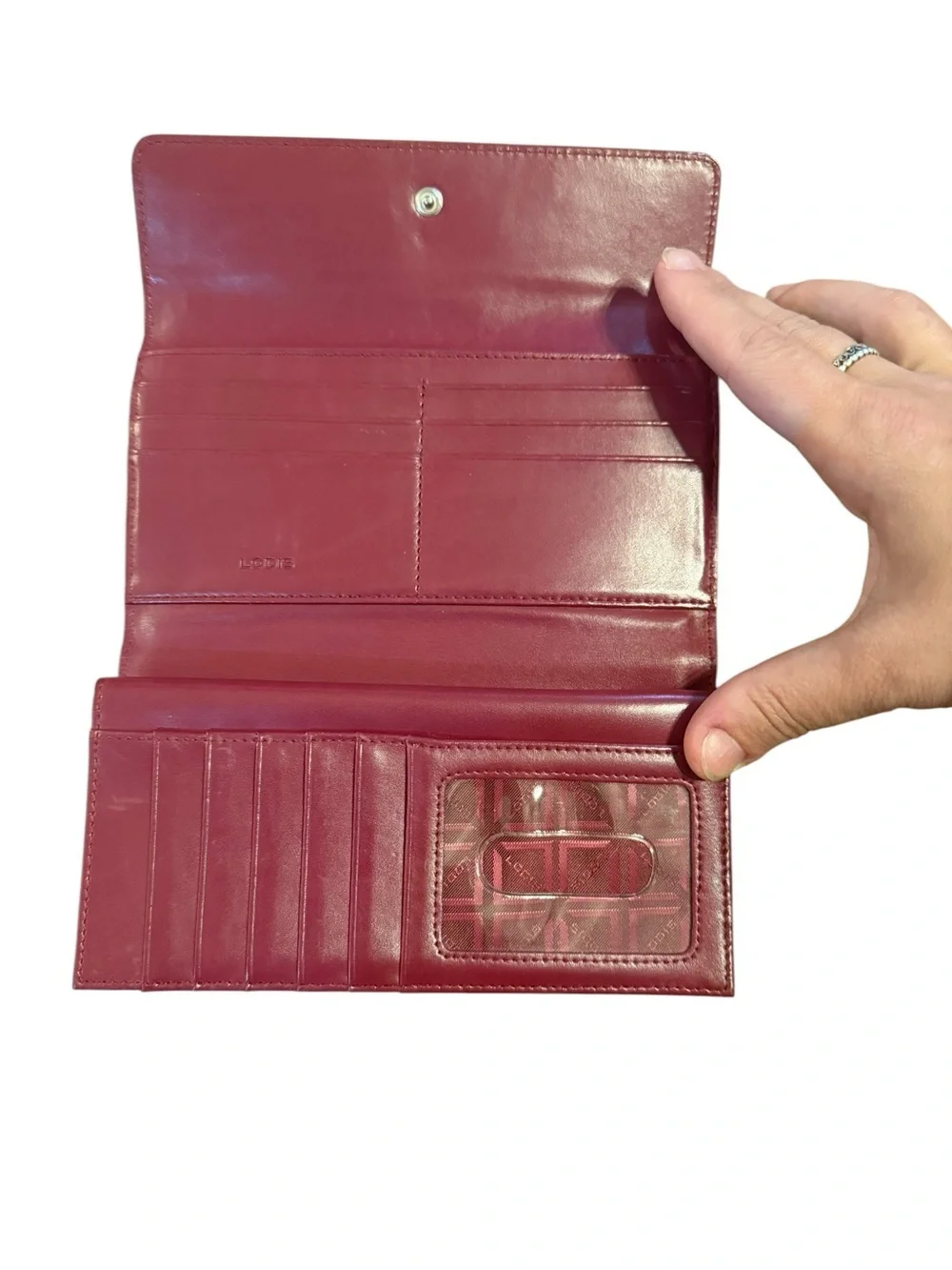 Lodis Bright Fuchsia Leather Flap Clutch with Subtle Embossed Logo